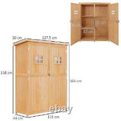 Wooden Garden Shed Cabinet Double Door Tools Equipment Storage with Shelf Natural