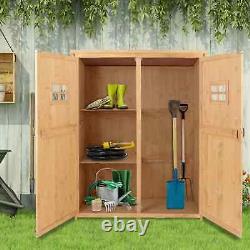 Wooden Garden Shed Cabinet Double Door Tools Equipment Storage with Shelf Natural