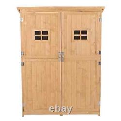 Wooden Garden Shed Cabinet Double Door Tools Equipment Storage with Shelf Natural