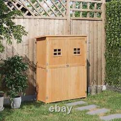 Wooden Garden Shed Cabinet Double Door Tools Equipment Storage with Shelf Natural