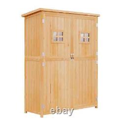 Wooden Garden Shed Cabinet Double Door Tools Equipment Storage with Shelf Natural