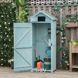 Wooden Garden Shed Cabinet Outdoor Tool Equipment Storage with Shelf Durable Blue