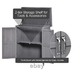 Wooden Garden Shed Double Door Tool Storage House, 74x43x88cm, Grey