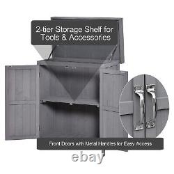 Wooden Garden Shed Double Door Tool Storage House 74x43x88cm Grey