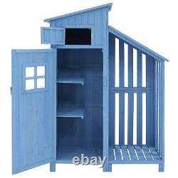 Wooden Garden Shed Outdoor Shelves Utility Tool Storage Cabinet Firewood Rack