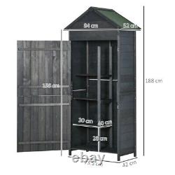 Wooden Garden Shed Outdoor Shelves Utility Tool Storage Cabinet Grey