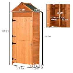 Wooden Garden Shed Outdoor Shelves Utility Tool Storage Cabinet Teak Outsunny