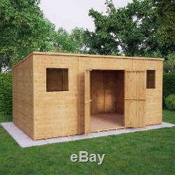 Wooden Garden Shed Pent Roof Outdoor Storage 11mm T&G Shiplap Double Doors