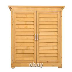 Wooden Garden Shed Tool Storage Cabinet 2 Door 2 Shelves Asphalt Roof Waterproof