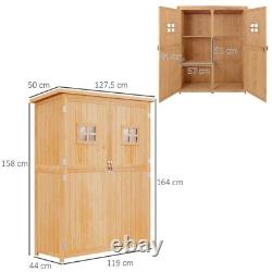 Wooden Garden Shed Tool Storage Cabinet Organizer Double Door Shelf, Natural