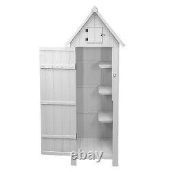 Wooden Garden Storage Shed Tool Cabinet Beach Hut Sentry Box 3 Shelves 4 Hooks