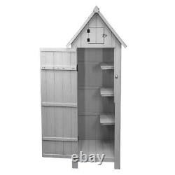 Wooden Garden Storage Shed Tool Cabinet Beach Hut Sentry Box 3 Shelves 4 Hooks