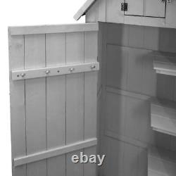 Wooden Garden Storage Shed Tool Cabinet Beach Hut Sentry Box 3 Shelves 4 Hooks