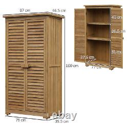 Wooden Garden Storage Shed Unit, 3-Tier Shelves Tool Cabinet Organizer