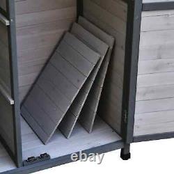 Wooden Garden Tool Shed Outdoor Patio Lawn Equipment Storage Cabinet Shelf Grey
