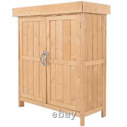 Wooden Garden Tool Shed Patio Lawn Equipment Storage Cabinet Shelf Double Door