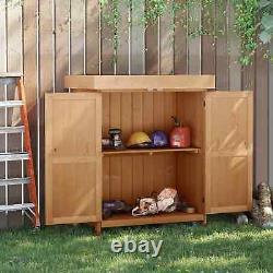 Wooden Garden Tool Shed Patio Lawn Equipment Storage Cabinet Shelf Double Door