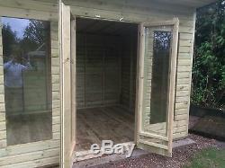 Wooden Summer House 12 X 8 Pent Roof Heavy Duty Garden Shed Double Door