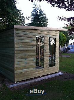 Wooden Summer House 12 X 8 Pent Roof Heavy Duty Garden Shed Double Door